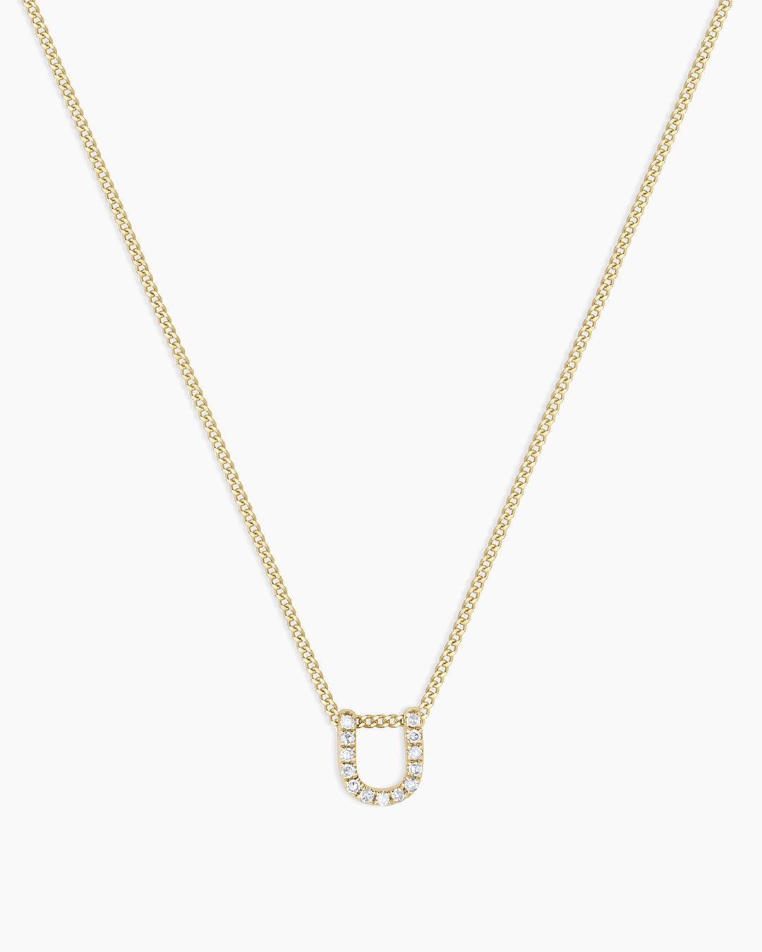 Diamond Alphabet Necklace || option::14K Solid Gold, U