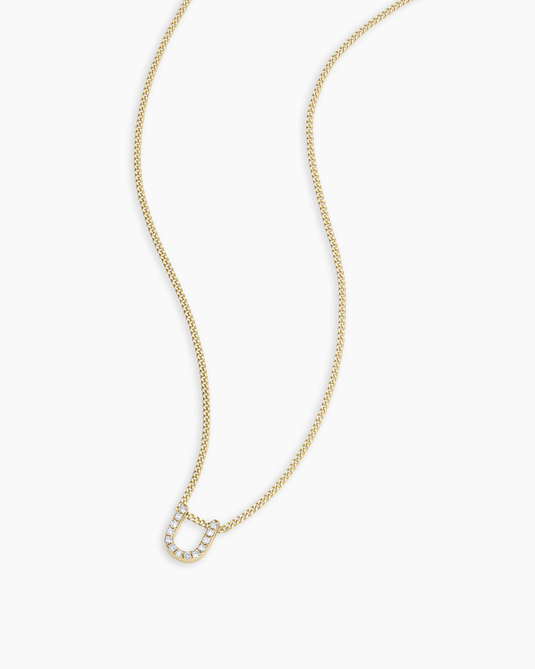 Diamond Alphabet Necklace || option::14K Solid Gold, U