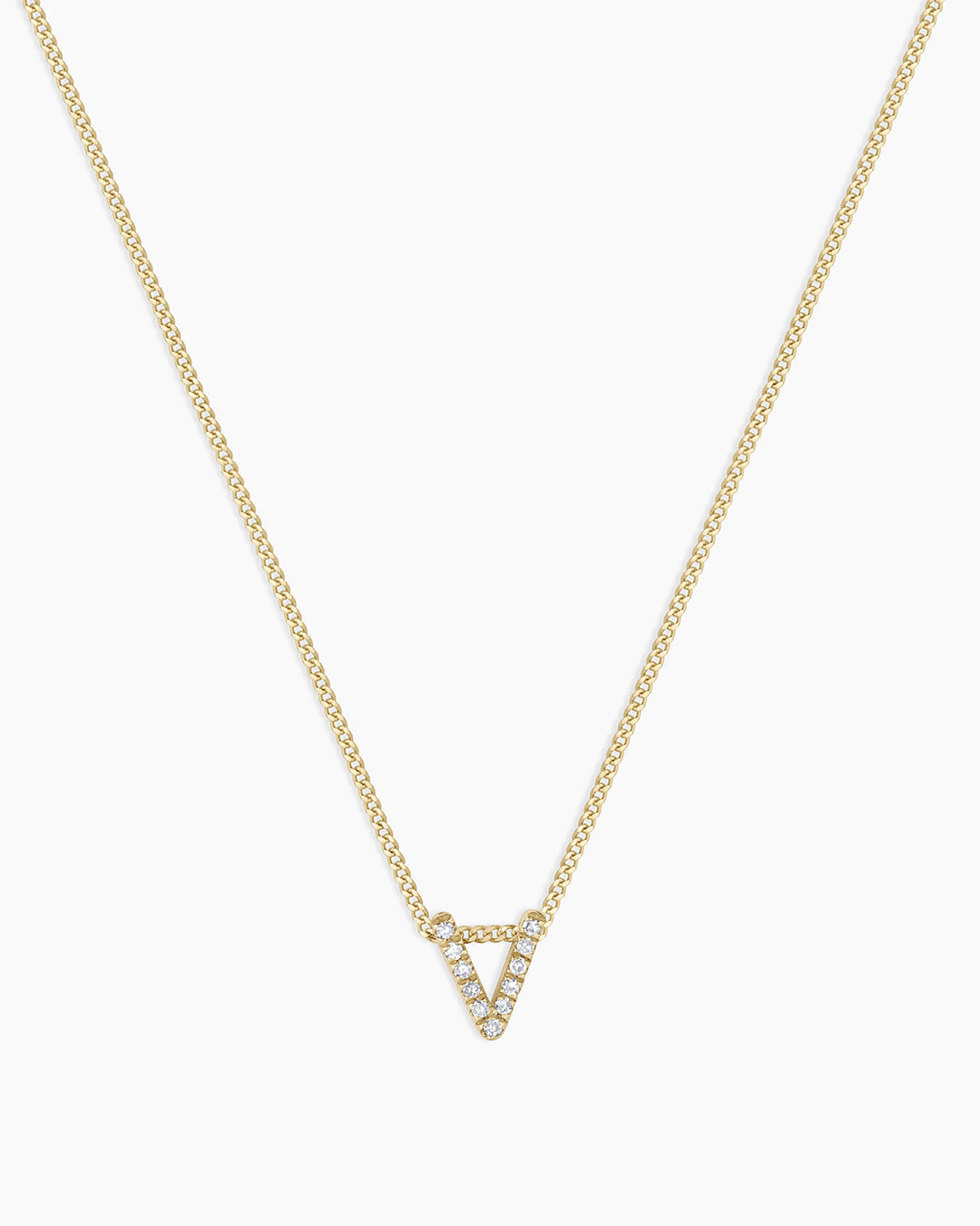 Diamond Alphabet Necklace || option::14K Solid Gold, V