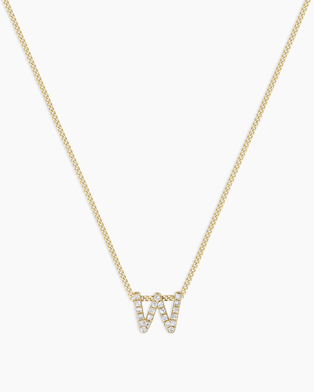 Diamond Alphabet Necklace || option::14K Solid Gold, W
