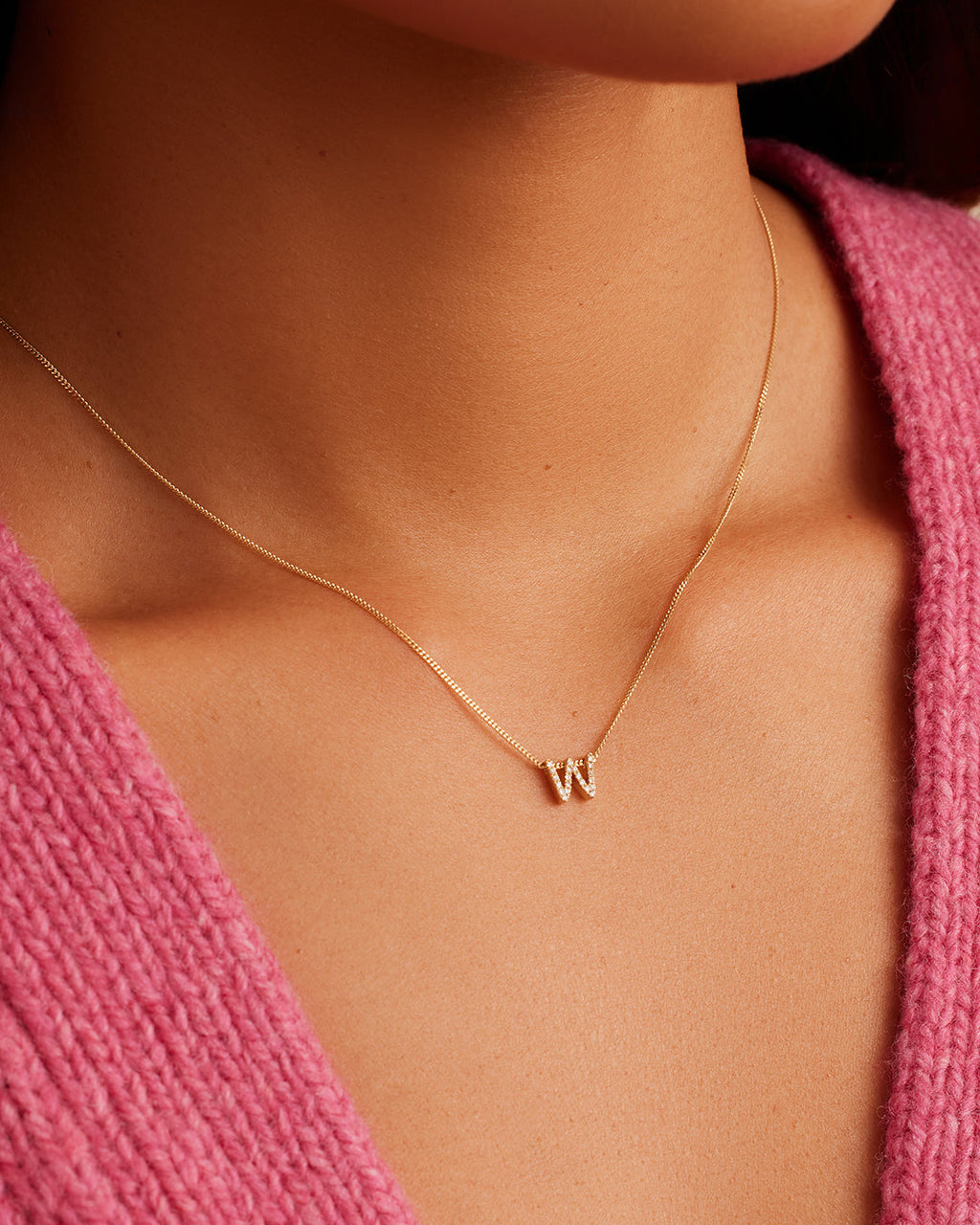 Diamond Alphabet Necklace || option::14K Solid Gold, W