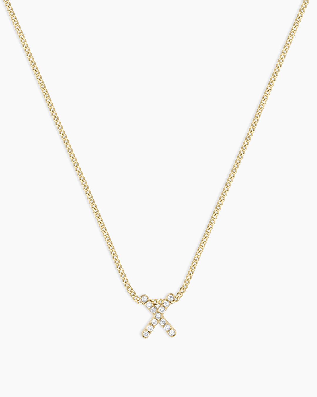 Diamond Alphabet Necklace || option::14K Solid Gold, X