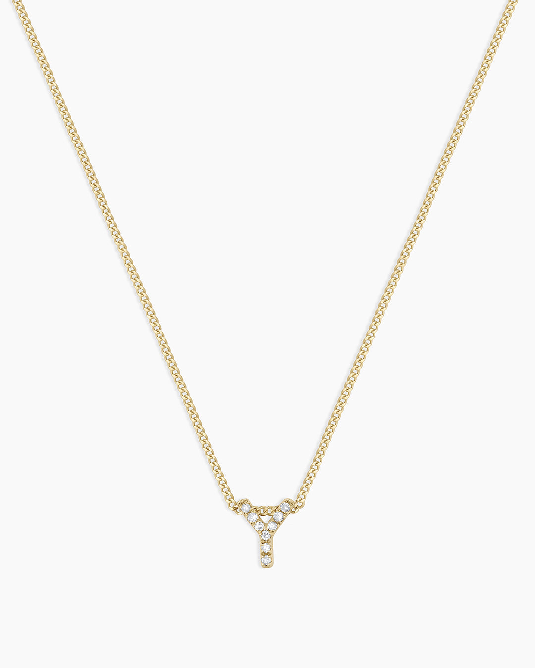 Diamond Alphabet Necklace || option::14K Solid Gold, Y
