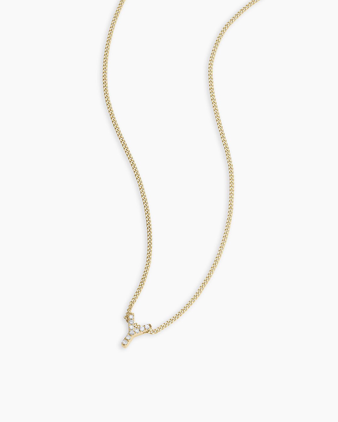 Diamond Alphabet Necklace || option::14K Solid Gold, Y