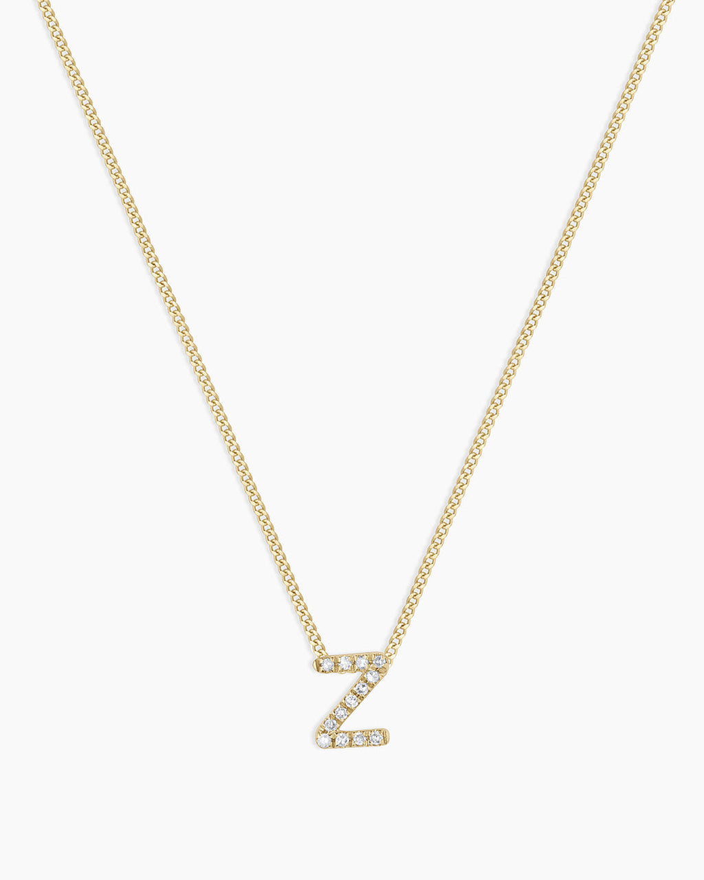 Diamond Alphabet Necklace || option::14K Solid Gold, Z