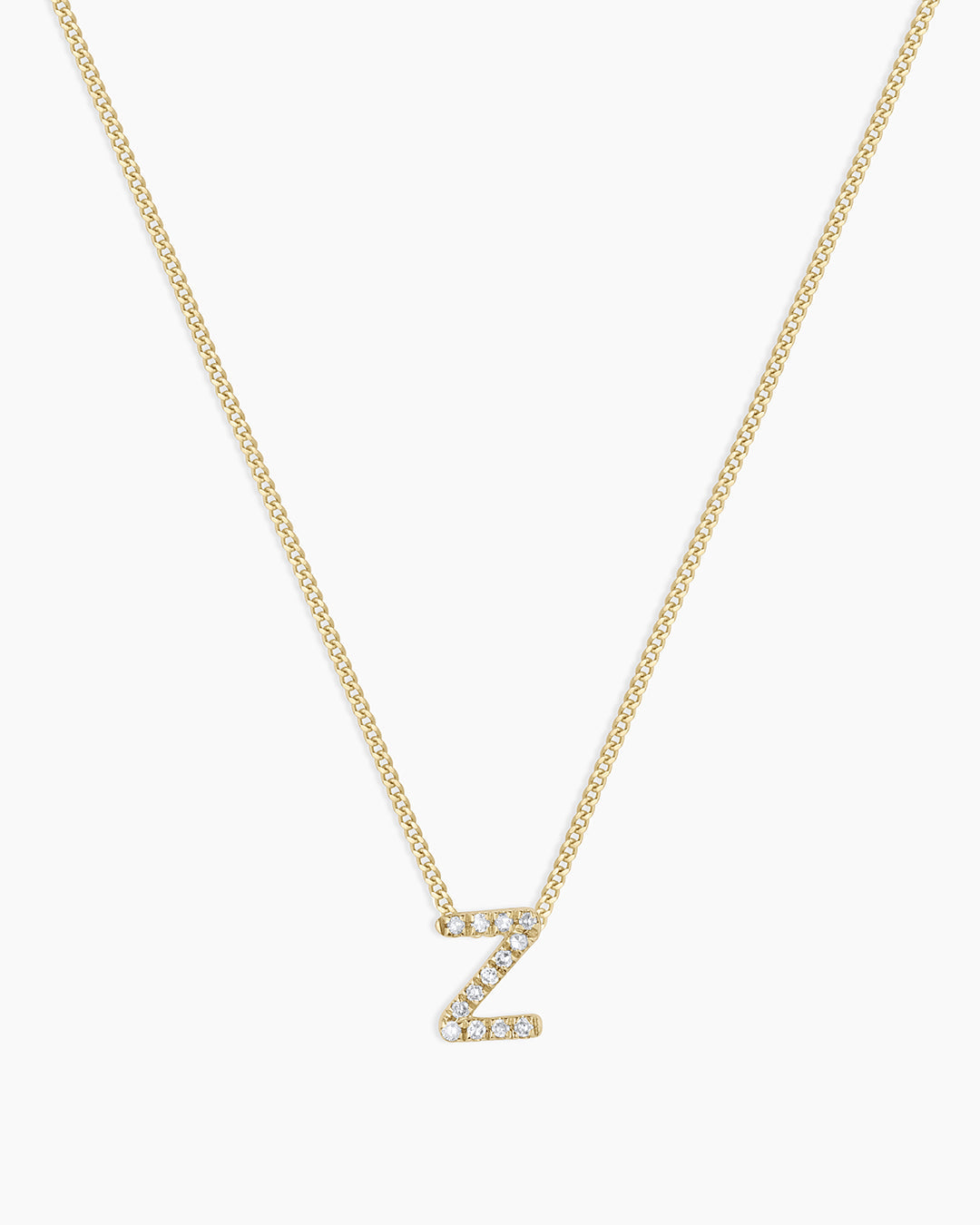 Diamond Alphabet Necklace || option::14K Solid Gold, Z