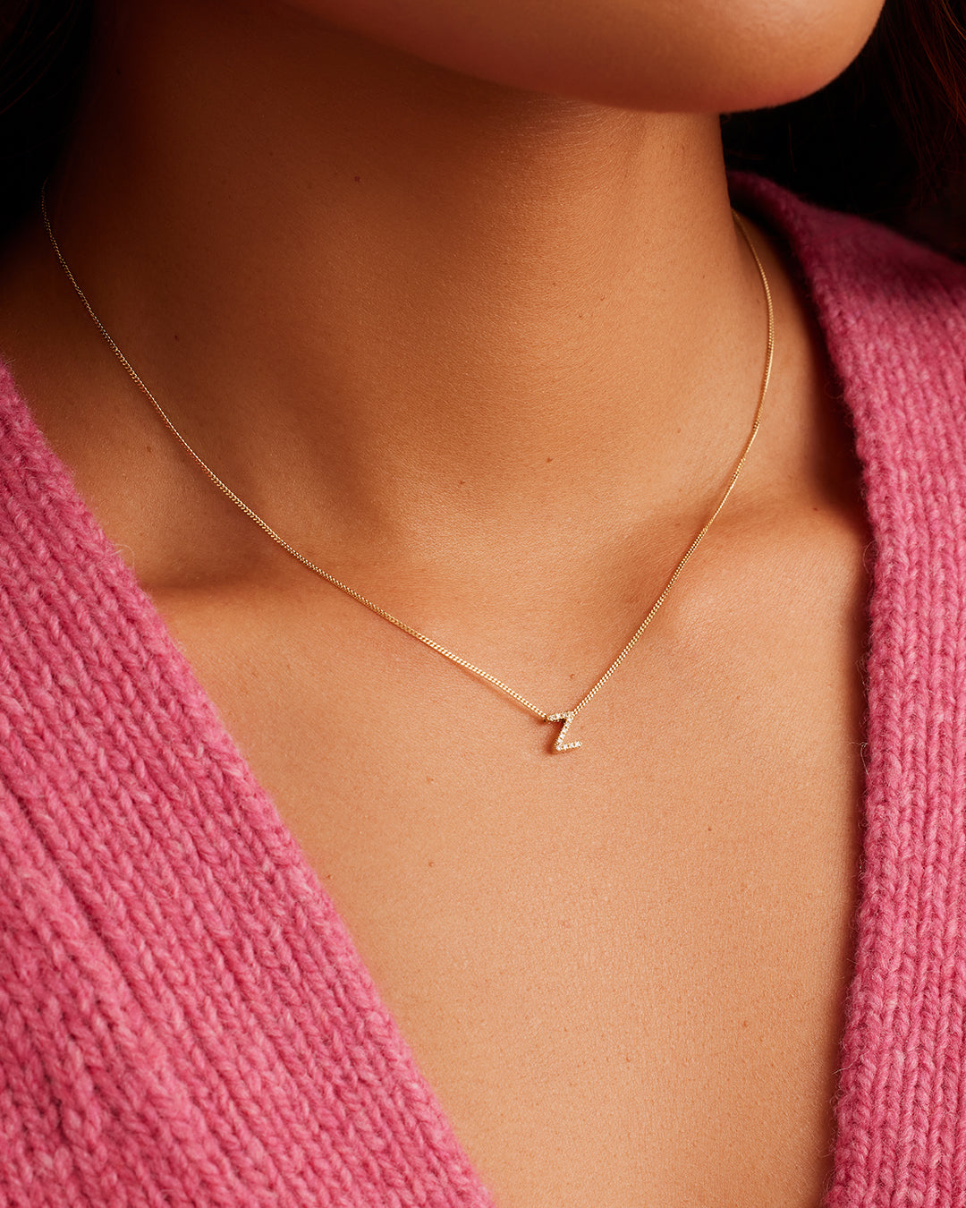 Diamond Alphabet Necklace || option::14K Solid Gold, Z