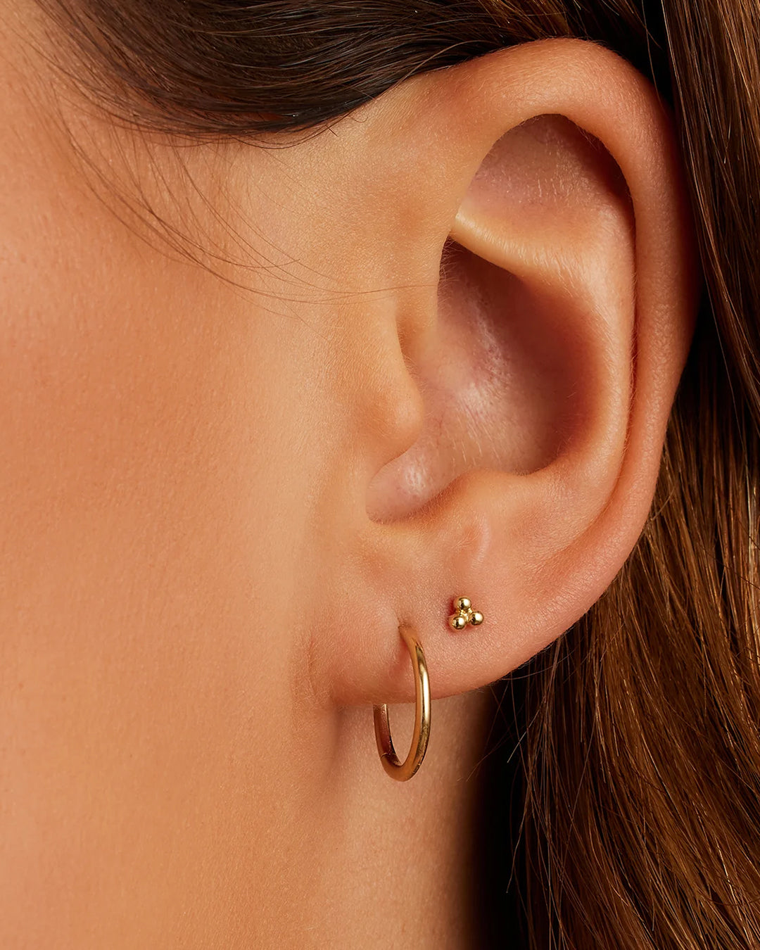 14K Gold Trio Threaded Flatback Stud || option::14K Solid Gold