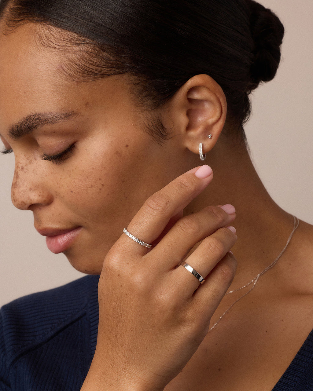 14K Gold Trio Flat Back Studs || option::14K Solid White Gold