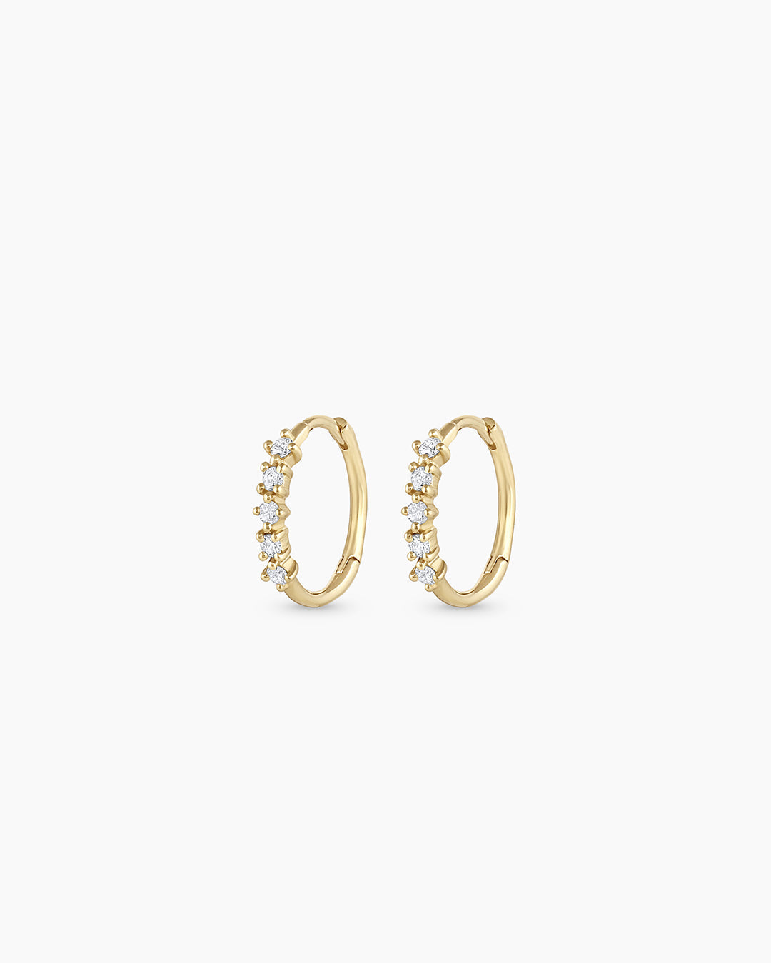 Diamond Row Huggies || option::14K Solid Gold