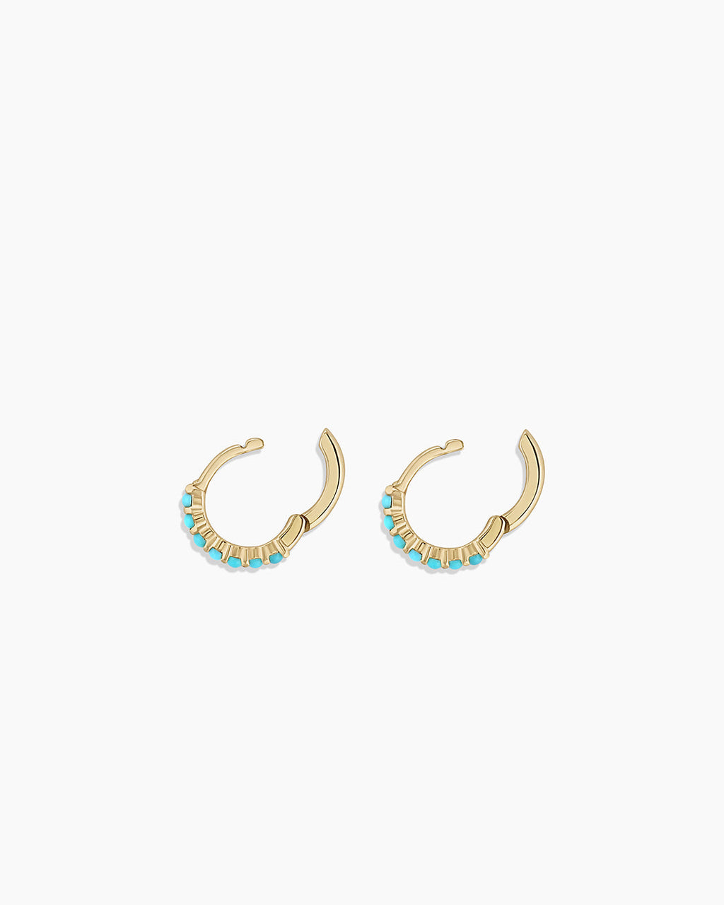 Turquoise Row Huggies || option::14K Solid Gold