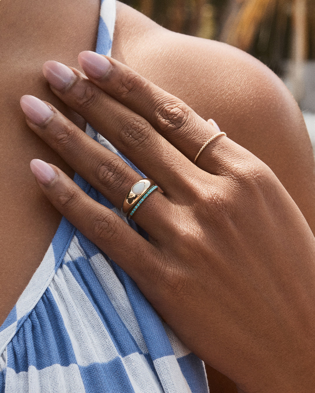 Turquoise Row Ring || option::14K Solid Gold || set::turquoise-row-ring-stl