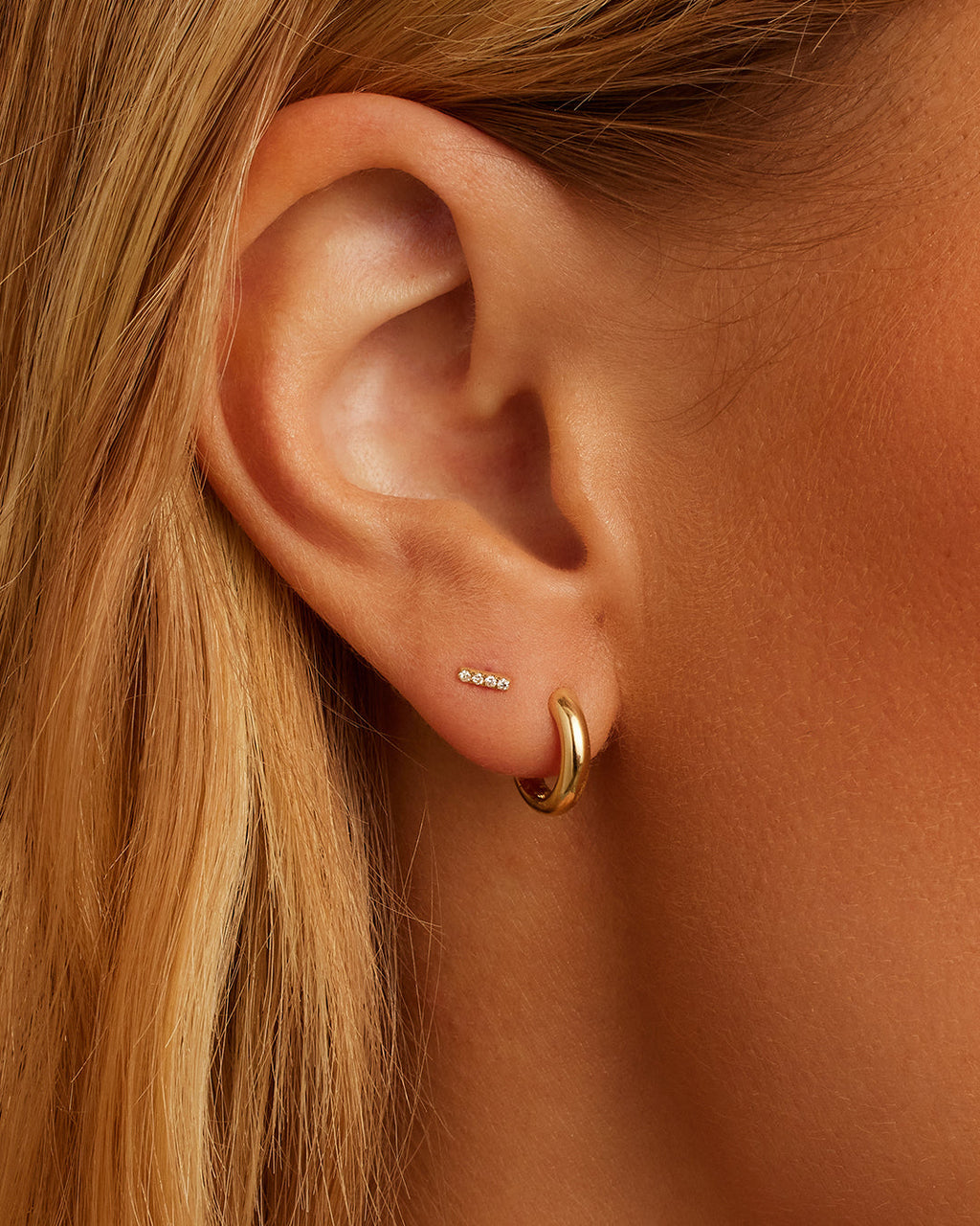 Diamond Pave Bar Flat Back Stud || option::14K Solid Gold