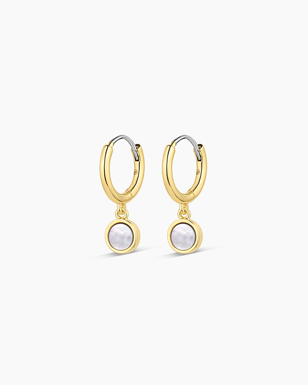 Rose Marble Coin Huggies || option::18K Gold Plated, Mother of Pearl
