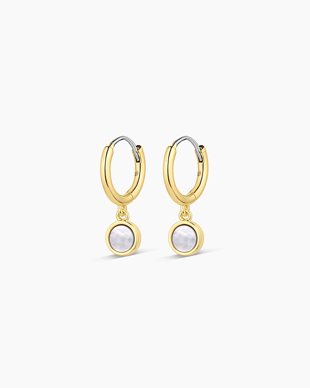 Rose Marble Coin Huggies || option::18K Gold Plated, Mother of Pearl