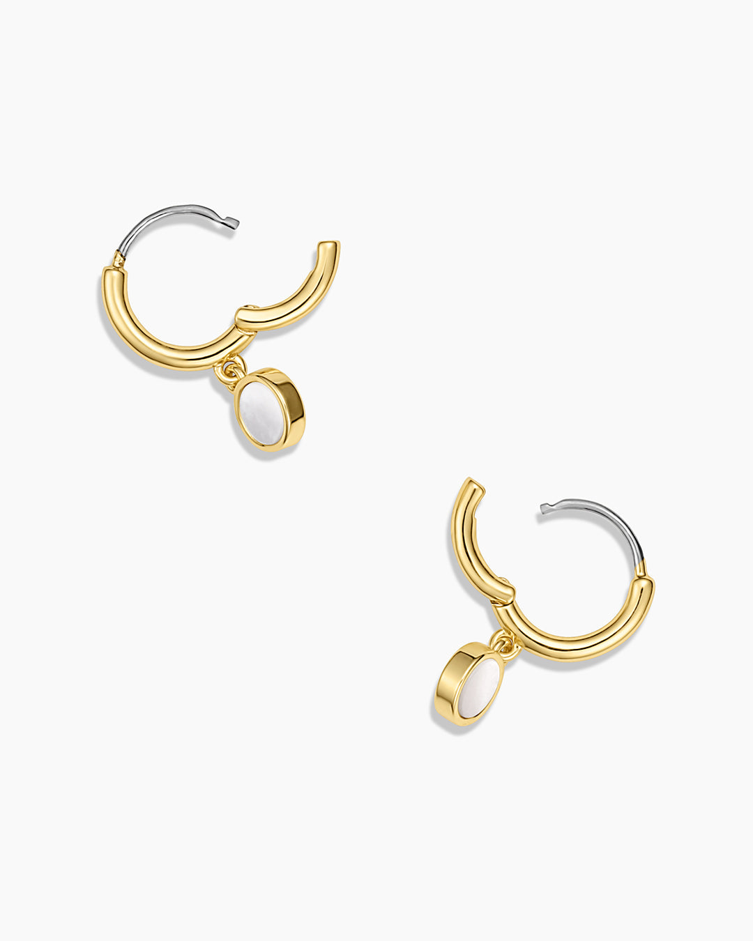 Rose Marble Coin Huggies || option::18K Gold Plated, Mother of Pearl