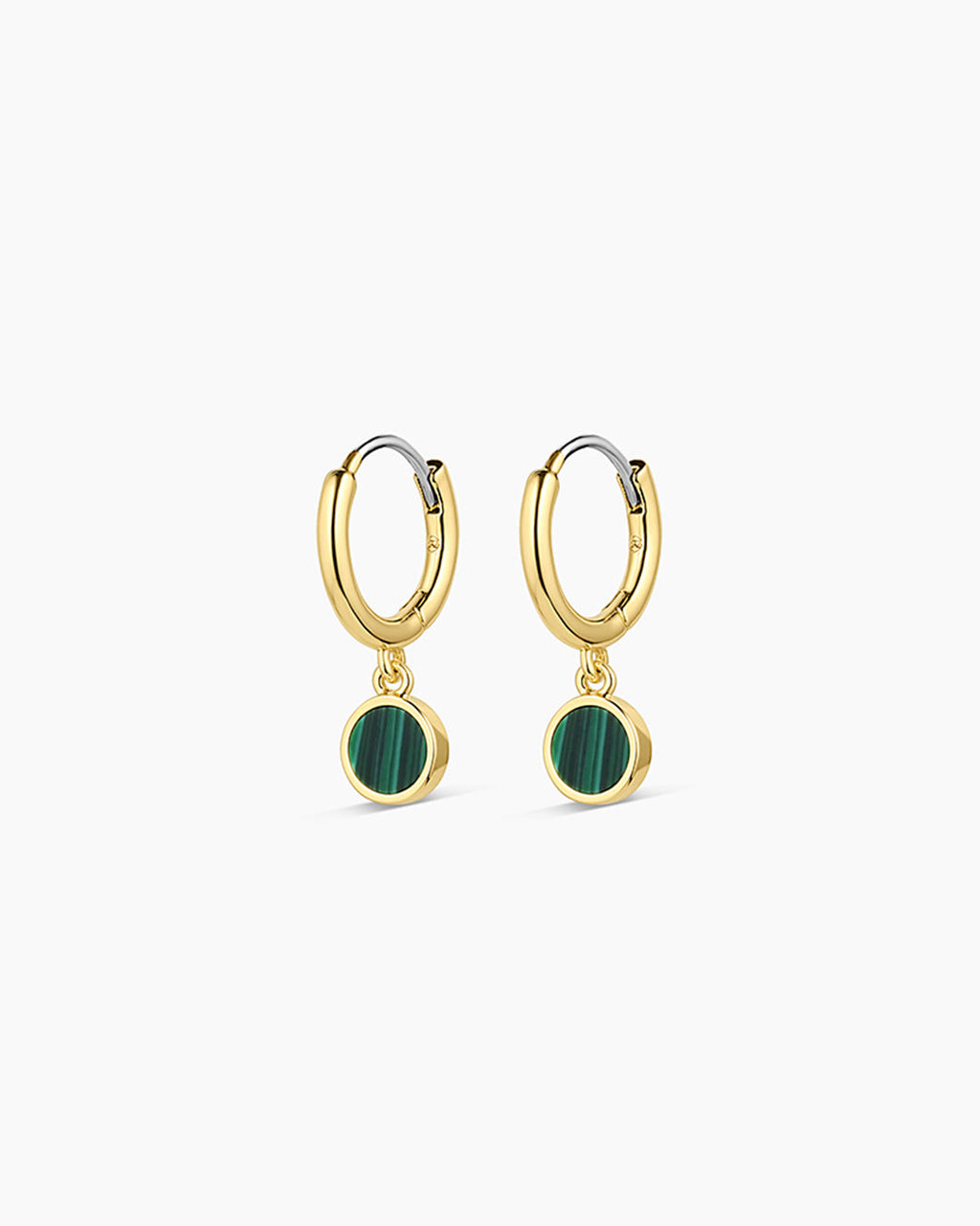 Rose Marble Coin Huggies || option::18K Gold Plated, Malachite Marble