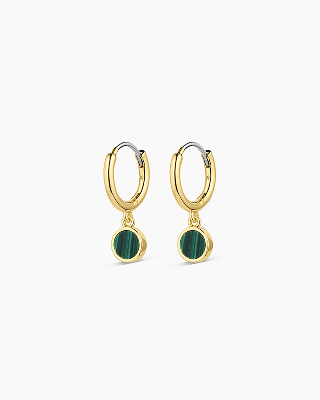 Rose Marble Coin Huggies || option::18K Gold Plated, Malachite Marble