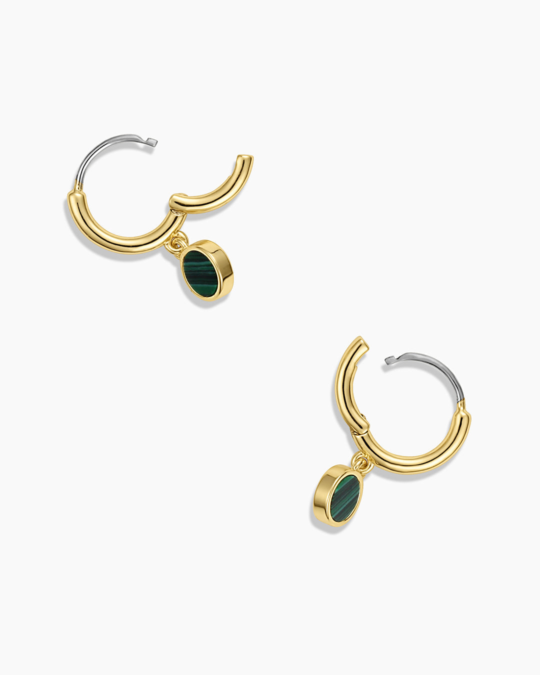 Rose Marble Coin Huggies || option::18K Gold Plated, Malachite Marble