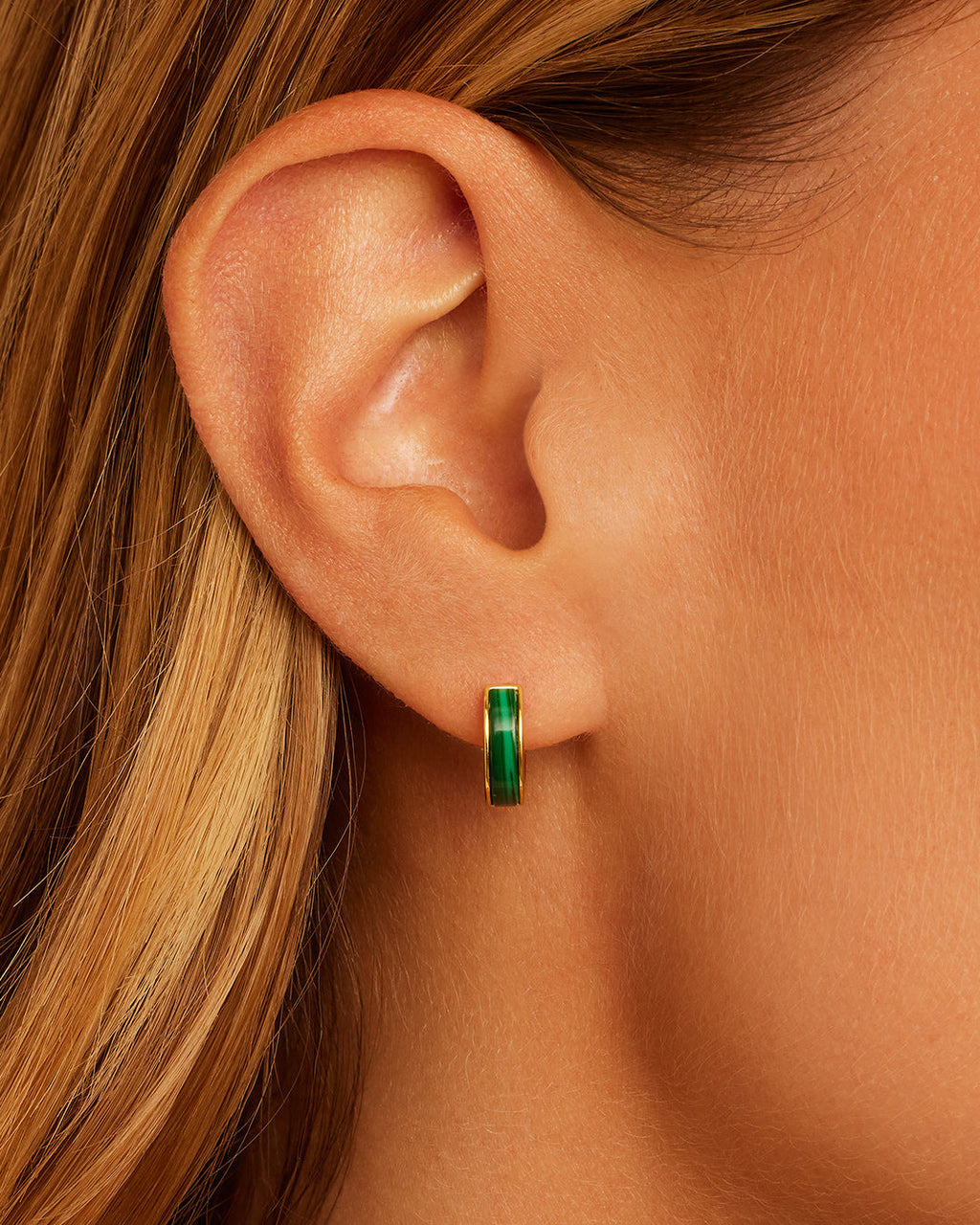 Rose Marble Huggies || option::18K Gold Plated, Malachite Marble
