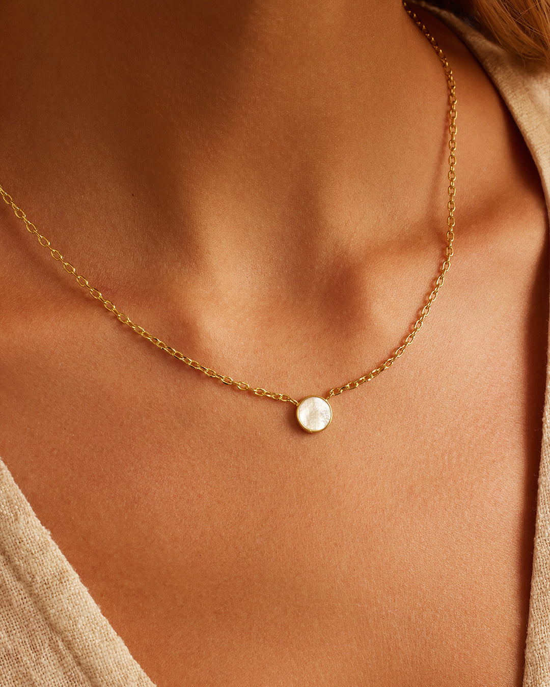 Rose Marble Coin Necklace || option::18K Gold Plated, Mother of Pearl