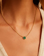 Rose Marble Coin Necklace || option::18K Gold Plated, Malachite Marble