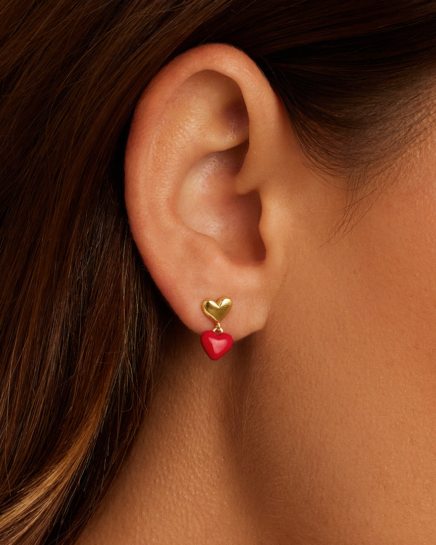 Amour Earrings Red Enamel || option::18K Gold Plated