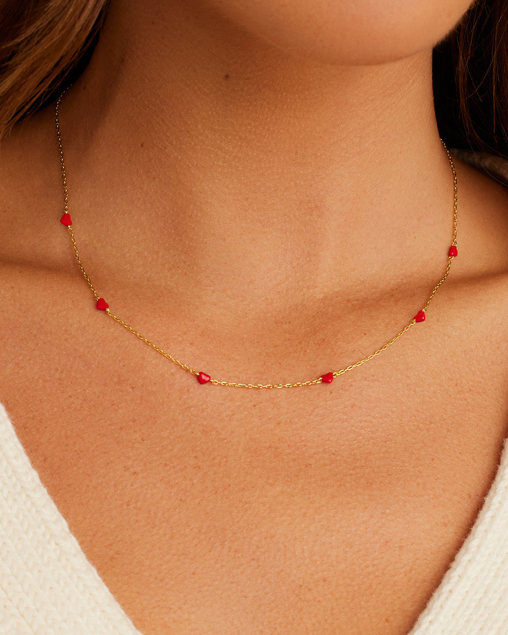 Amour Necklace Red Enamel || option::18K Gold Plated