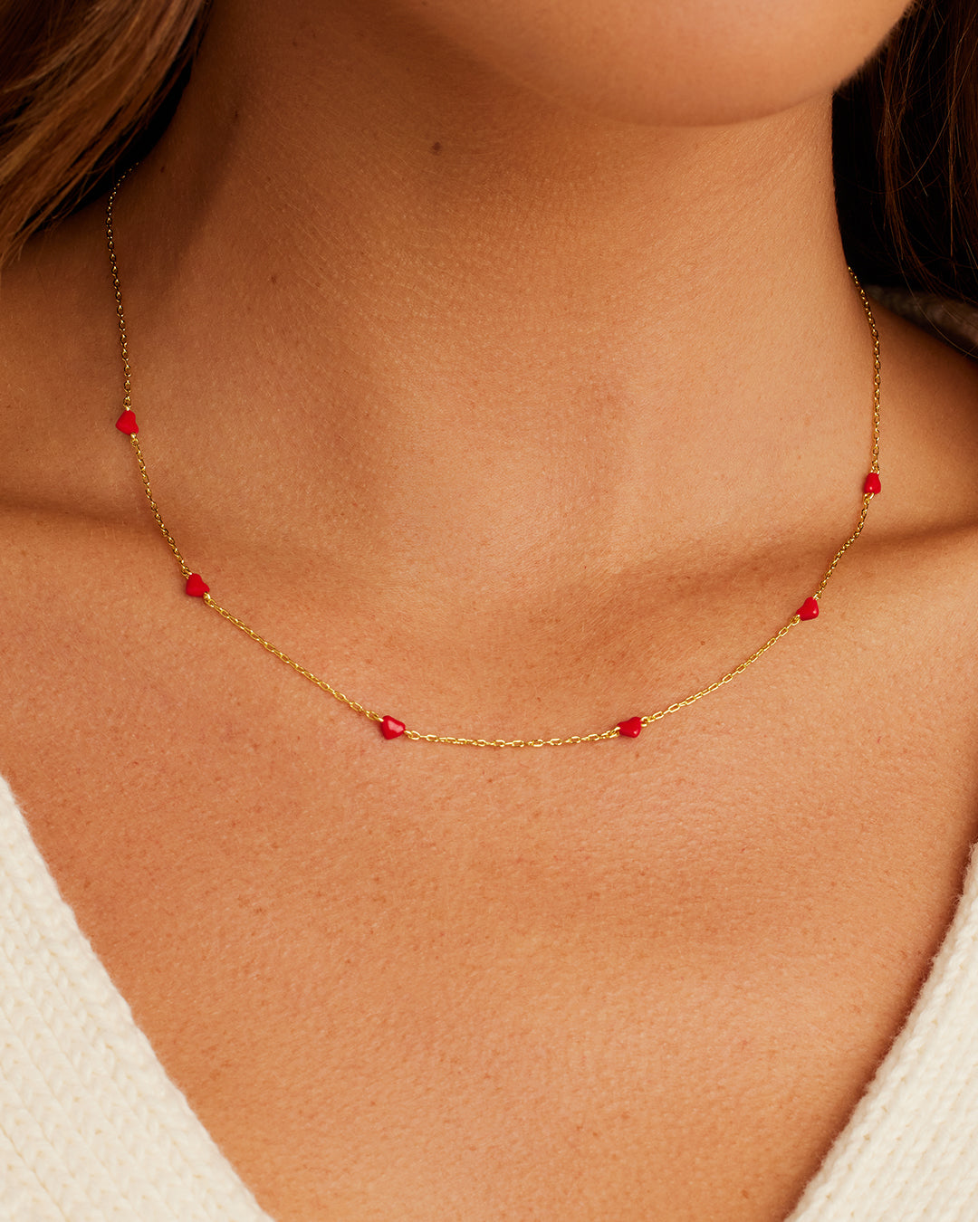 Amour Necklace Red Enamel || option::18K Gold Plated