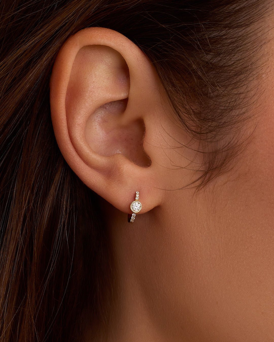 Lab Grown Diamond Circle Charm Huggies || option::14K Solid Gold