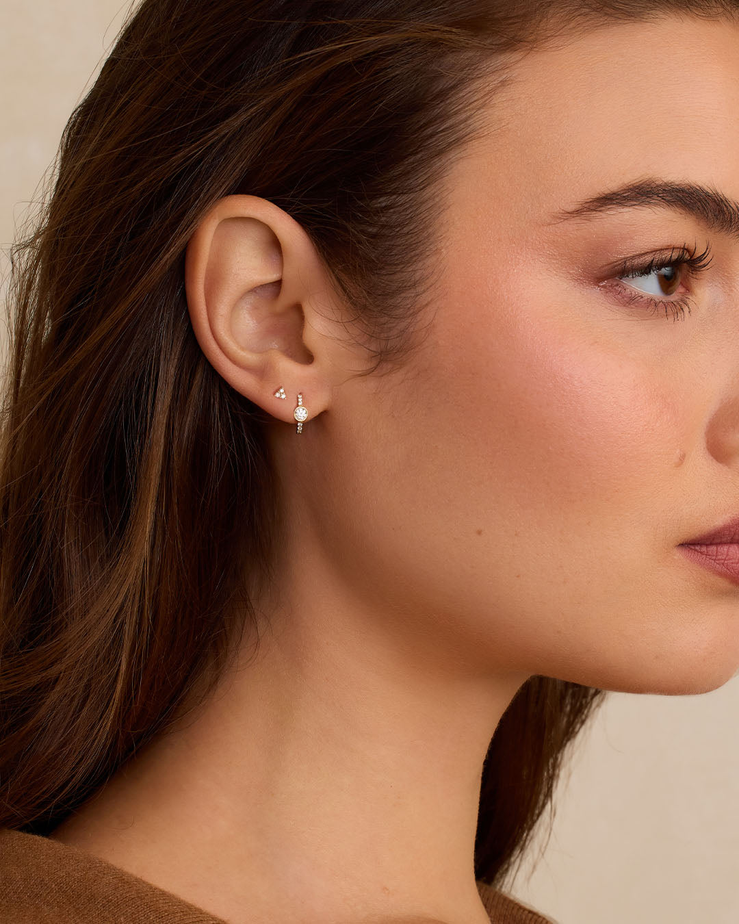 Lab Grown Diamond Circle Charm Huggies || option::14K Solid Gold