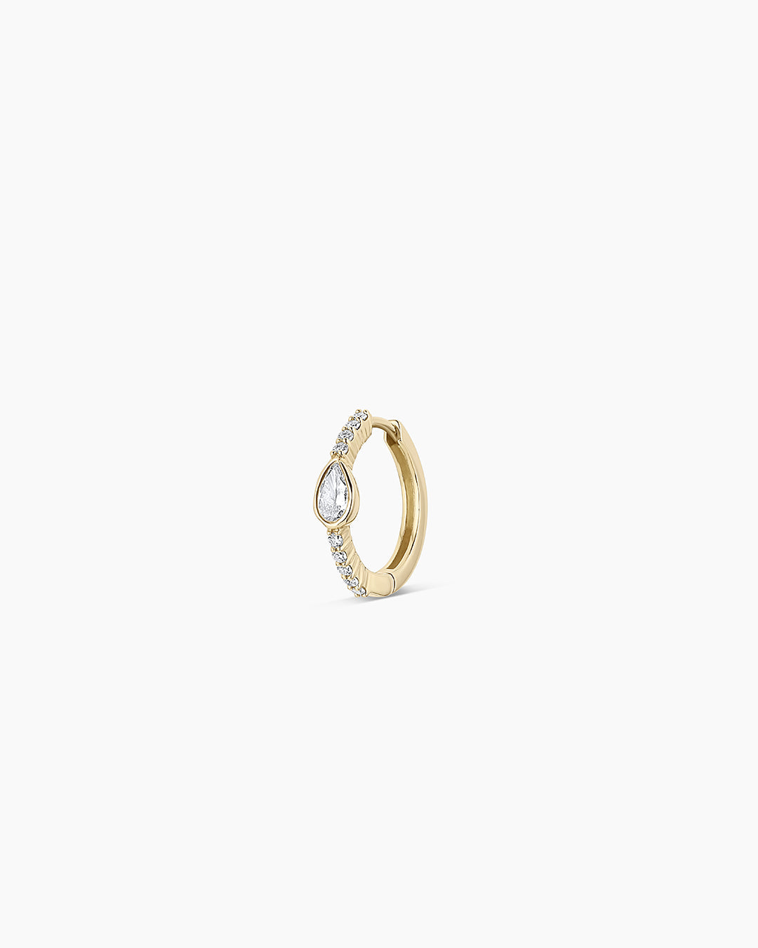 Lab Grown Diamond Pear Charm Huggies || option::14K Solid Gold