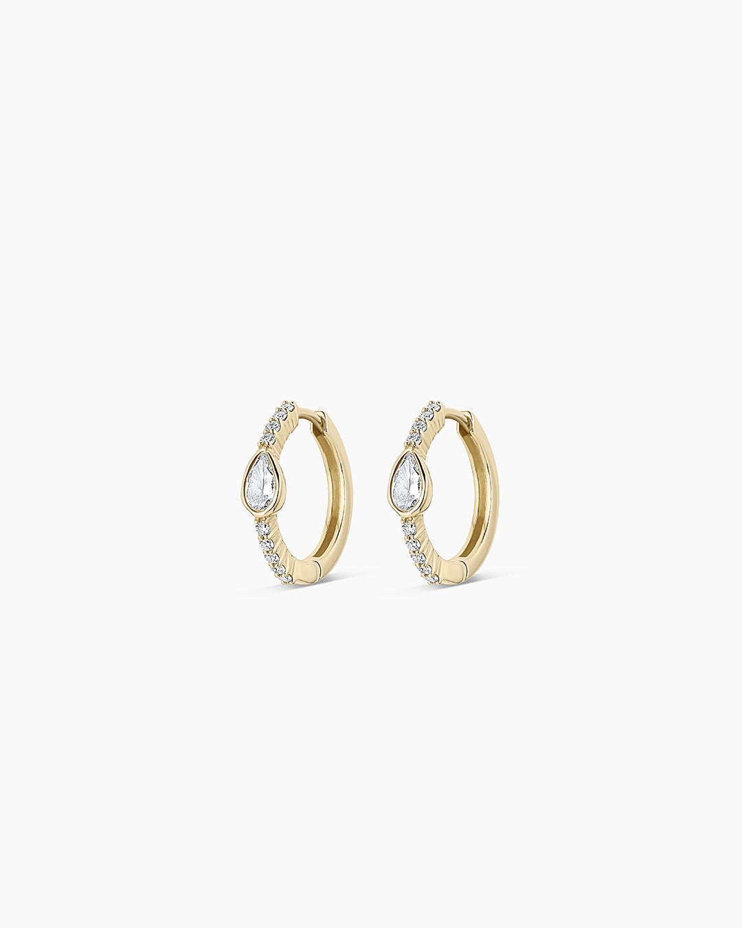 Lab Grown Diamond Pear Charm Huggies || option::14K Solid Gold