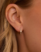 Lab Grown Diamond Emerald Charm Huggies || option::14K Solid Gold