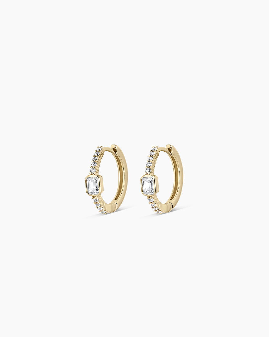 Lab Grown Diamond Emerald Charm Huggies || option::14K Solid Gold