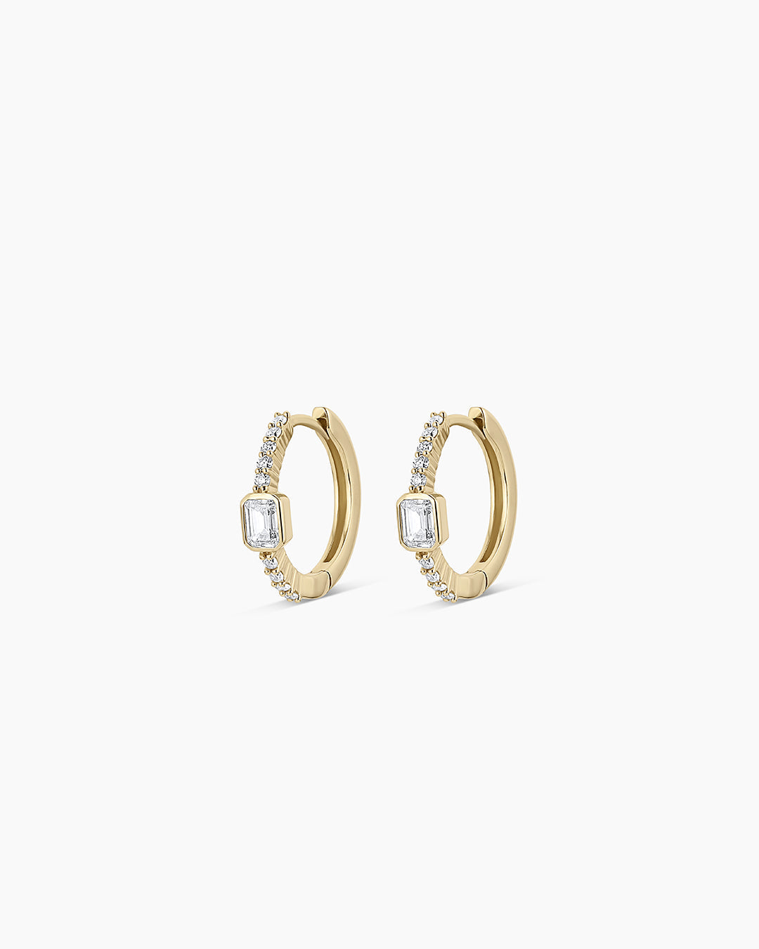 Lab Grown Diamond Emerald Charm Huggies || option::14K Solid Gold