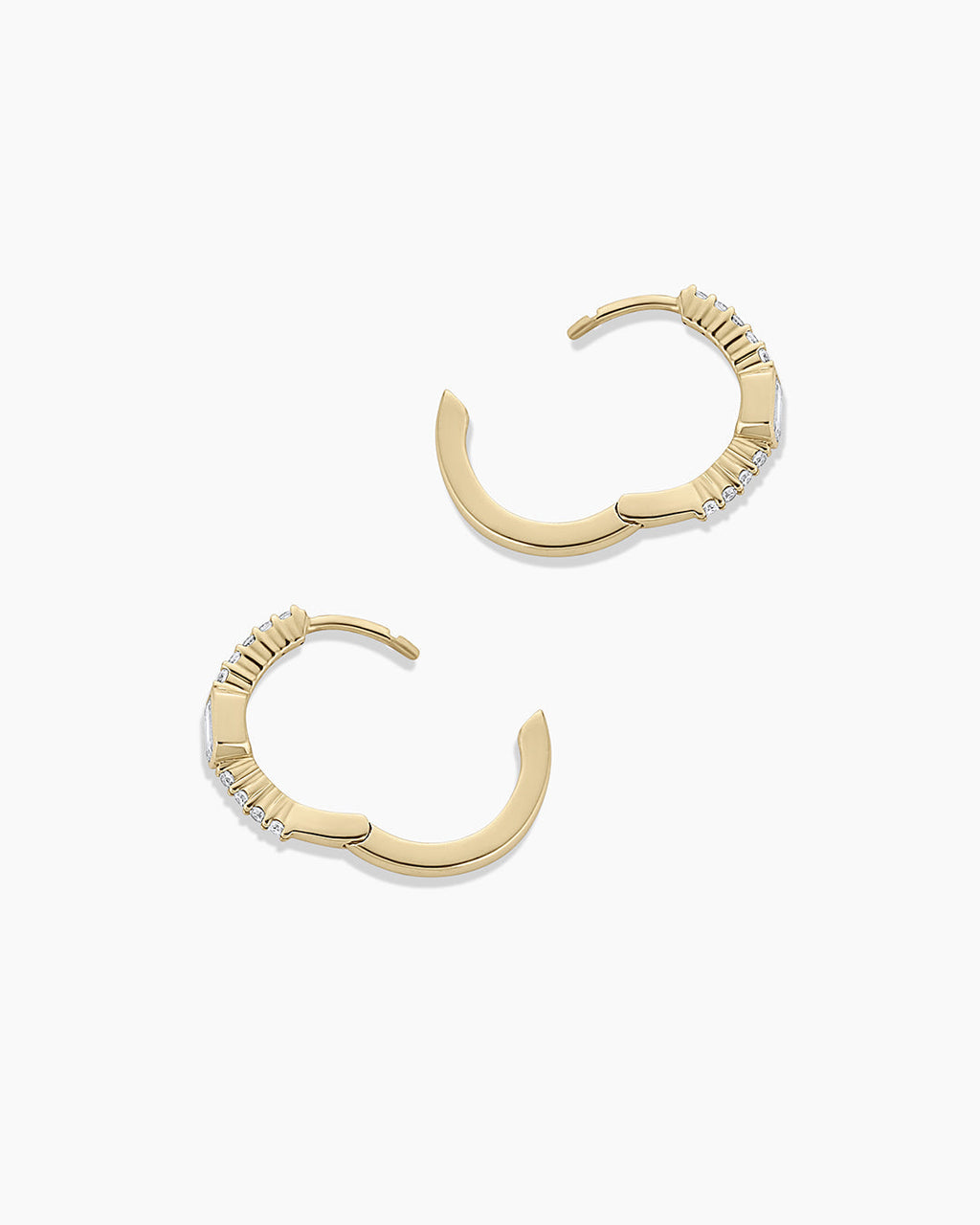 Lab Grown Diamond Emerald Charm Huggies || option::14K Solid Gold