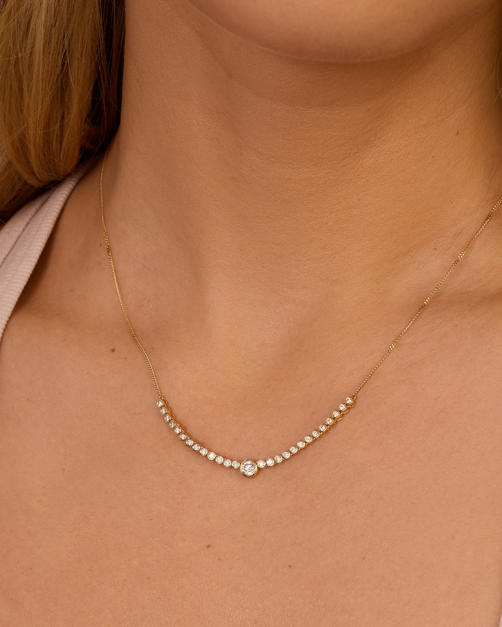 Lab Grown Diamond Circle Charm Row Necklace || option::14K Solid Gold