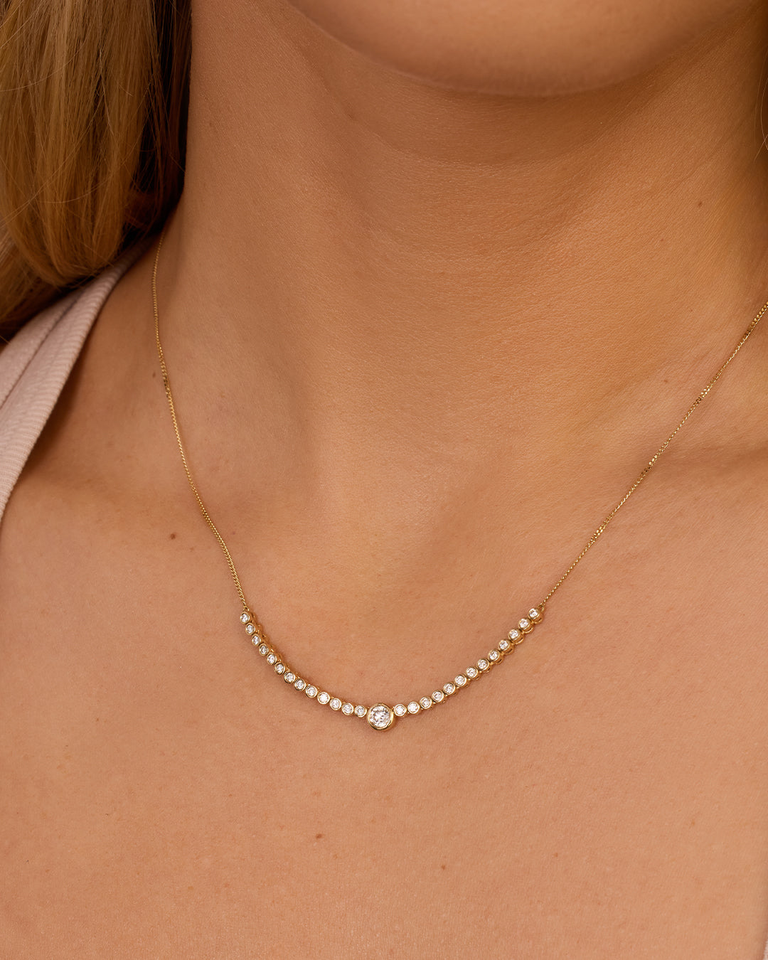 Lab Grown Diamond Circle Charm Row Necklace || option::14K Solid Gold