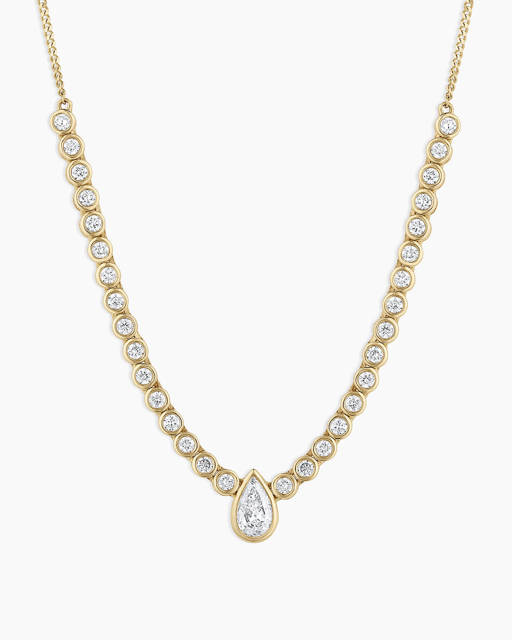 Lab Grown Diamond Pear Charm Row Necklace || option::14K Solid Gold