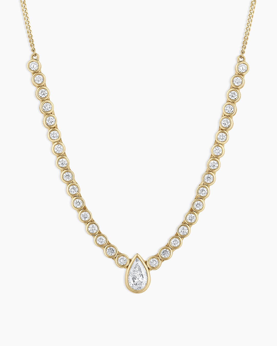 Lab Grown Diamond Pear Charm Row Necklace || option::14K Solid Gold