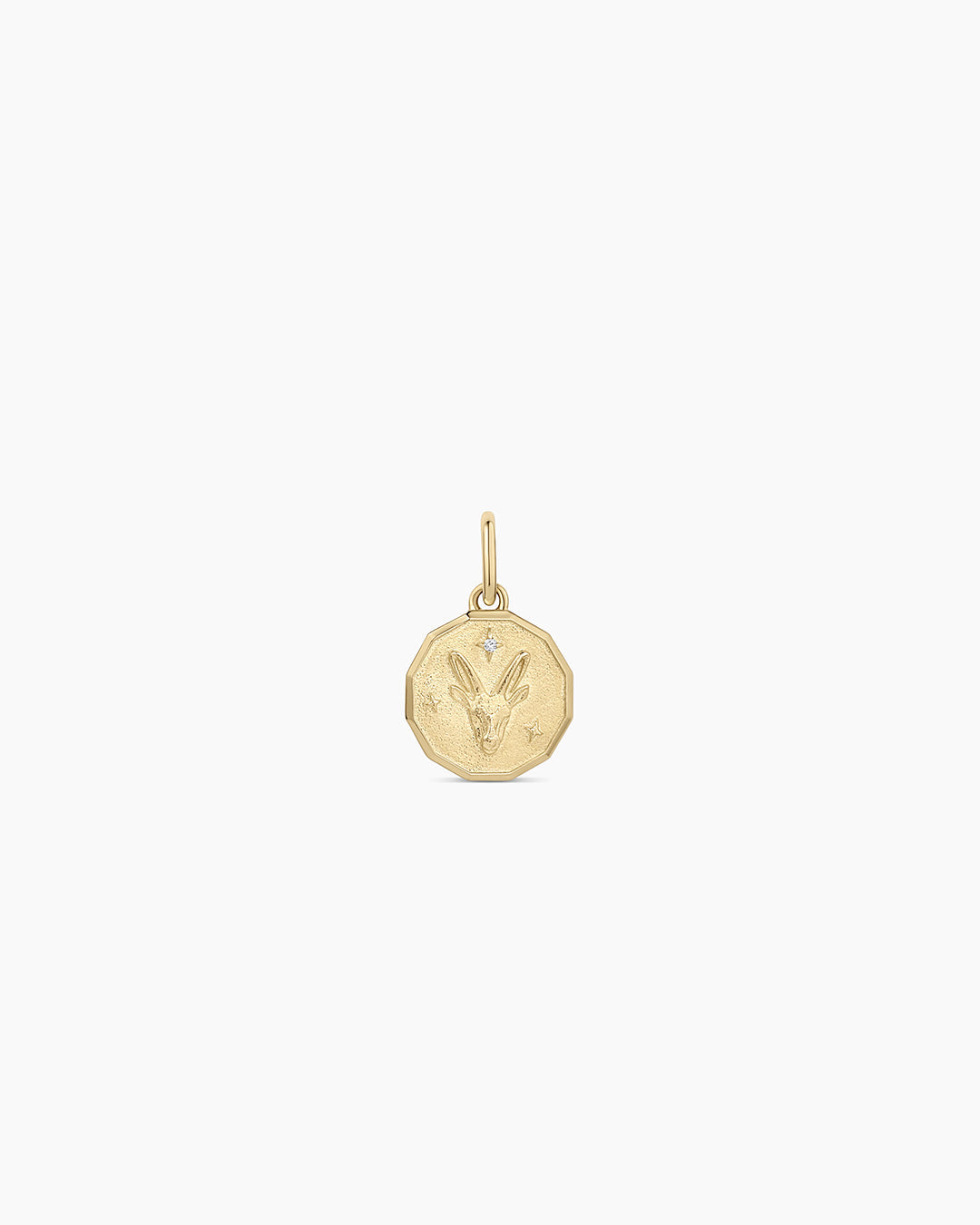 Diamond Zodiac Coin Charm || option::14K Solid Gold, Capricorn