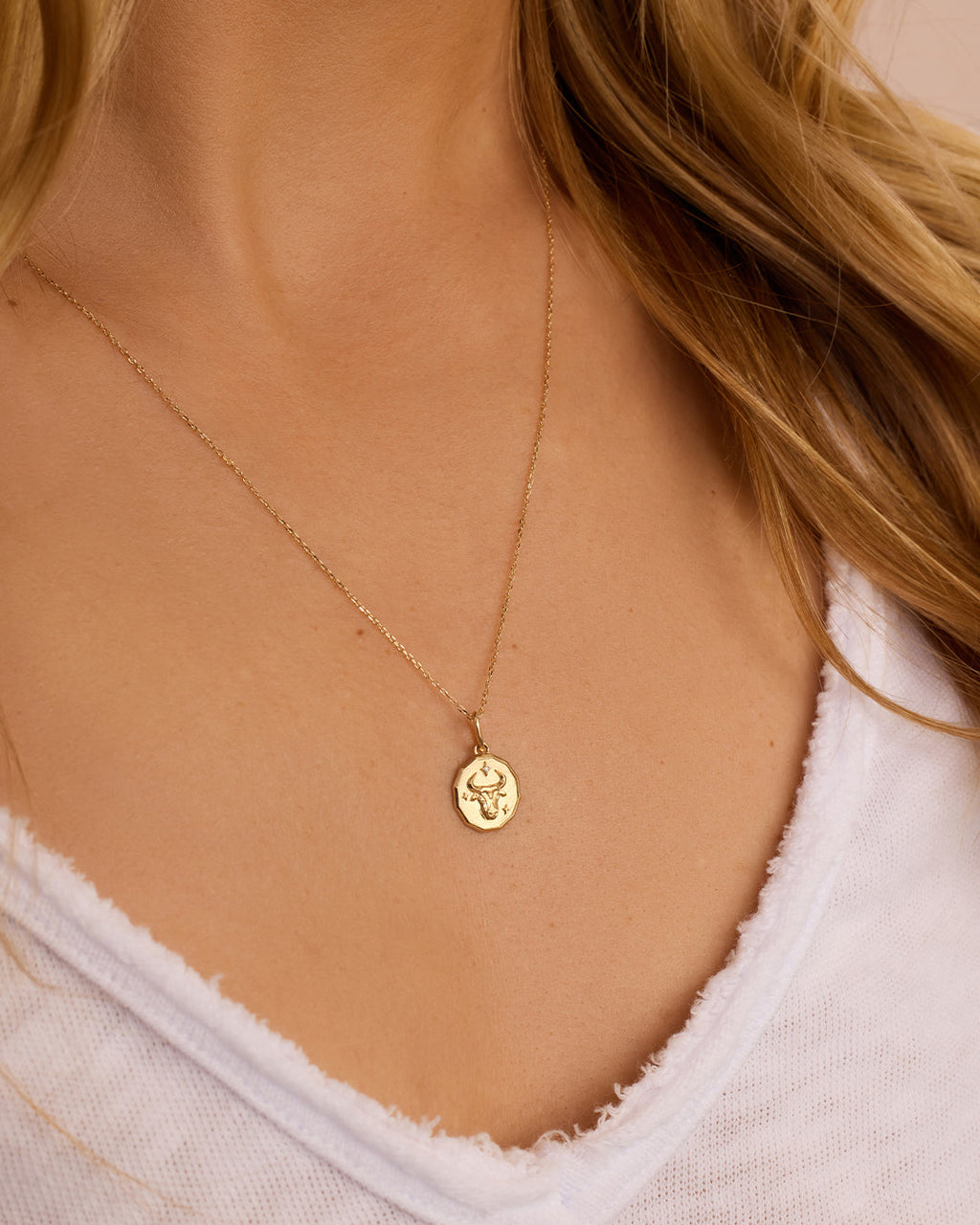 Diamond Zodiac Coin Charm || option::14K Solid Gold, Taurus