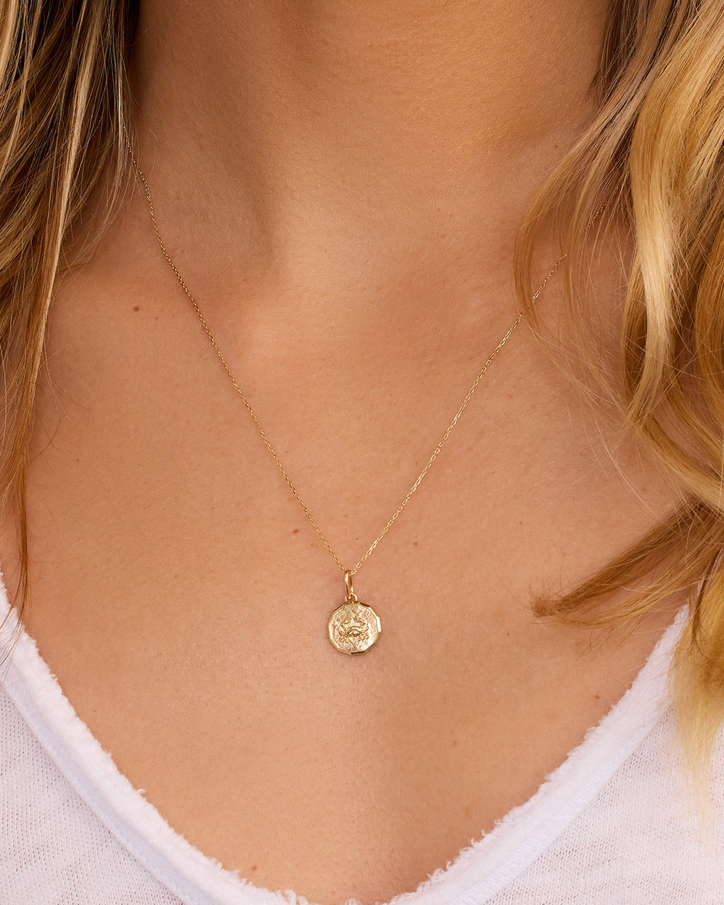 Diamond Zodiac Coin Charm || option::14K Solid Gold, Cancer