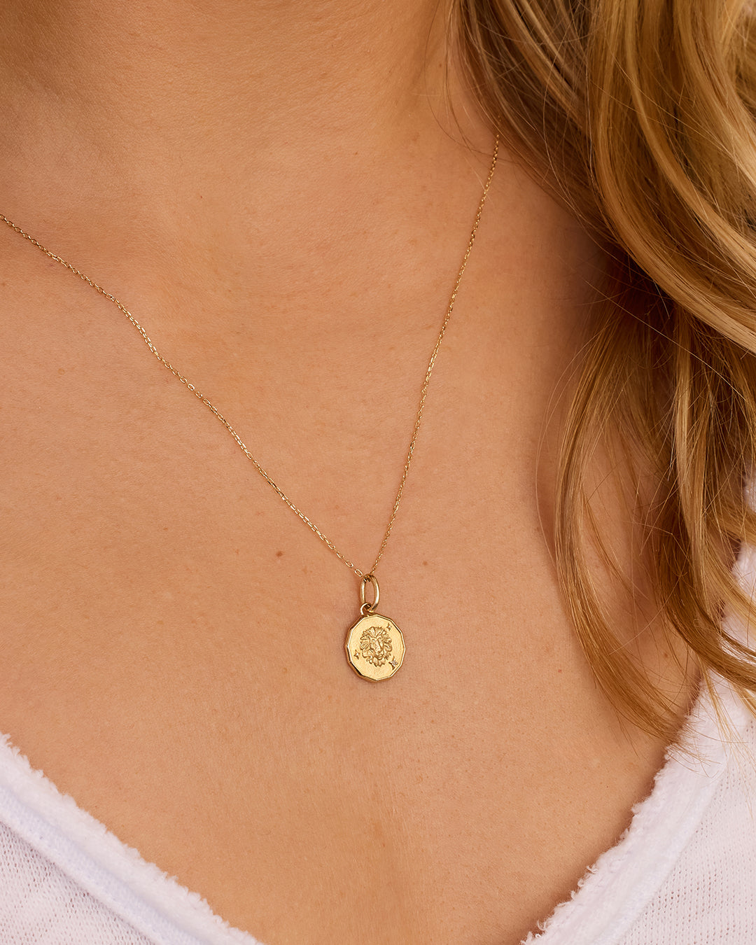 Diamond Zodiac Coin Charm || option::14K Solid Gold, Leo