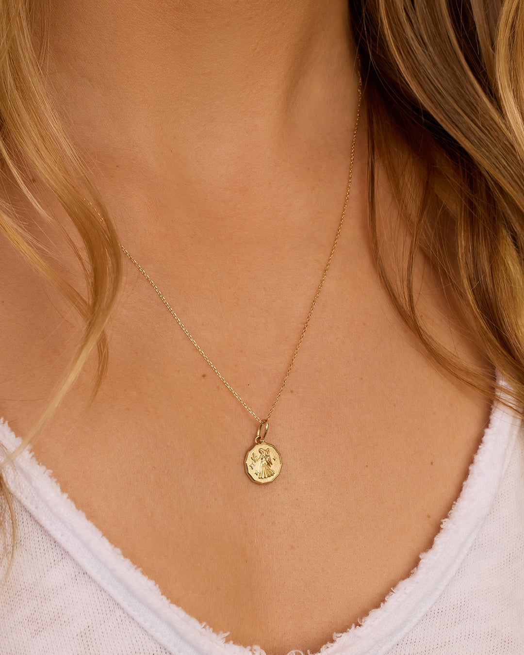 Diamond Zodiac Coin Charm || option::14K Solid Gold, Virgo