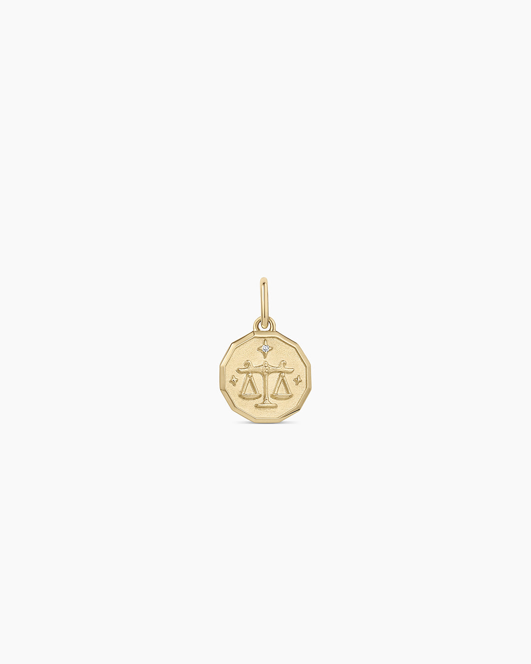 Diamond Zodiac Coin Charm || option::14K Solid Gold, Libra