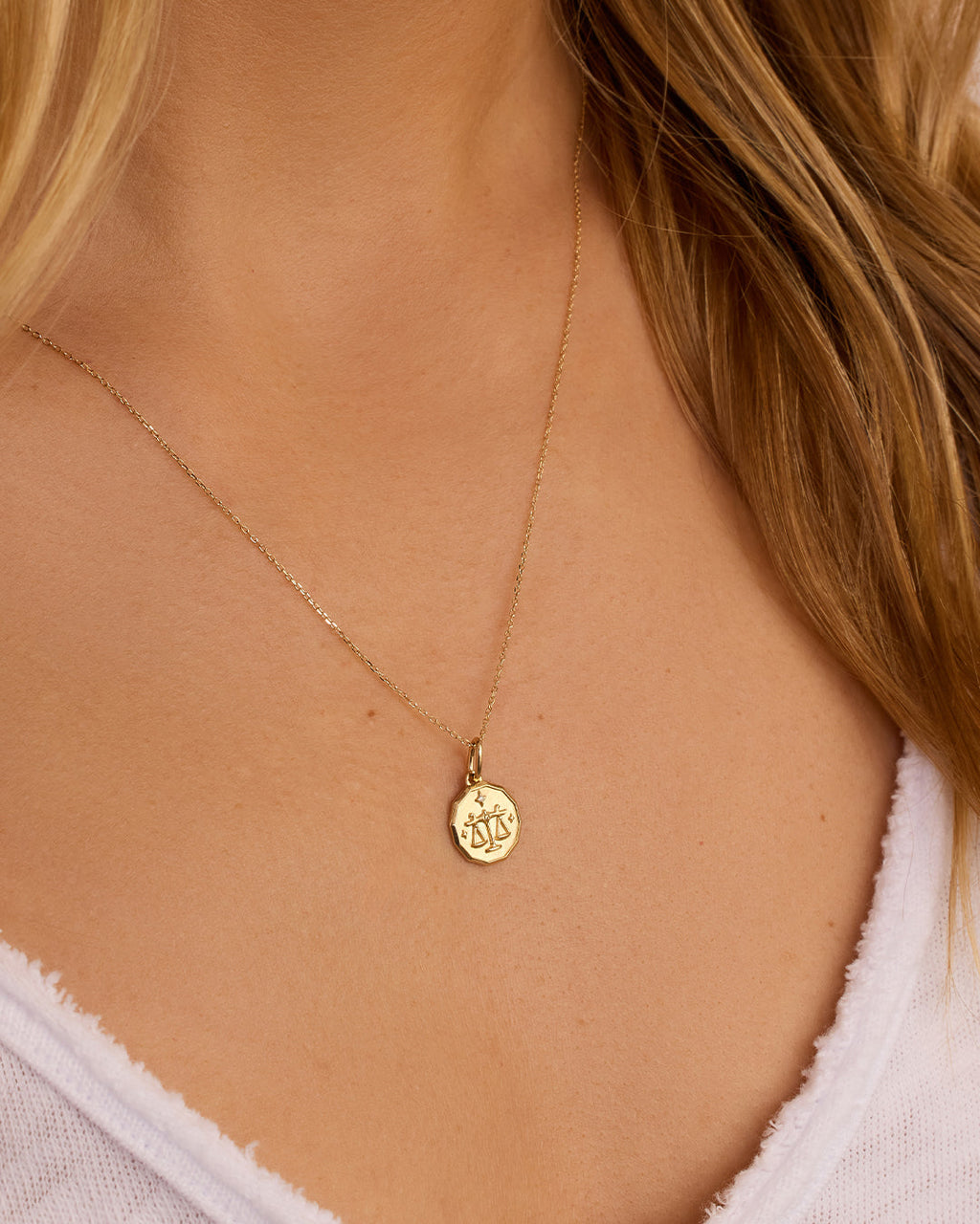Diamond Zodiac Coin Charm || option::14K Solid Gold, Libra
