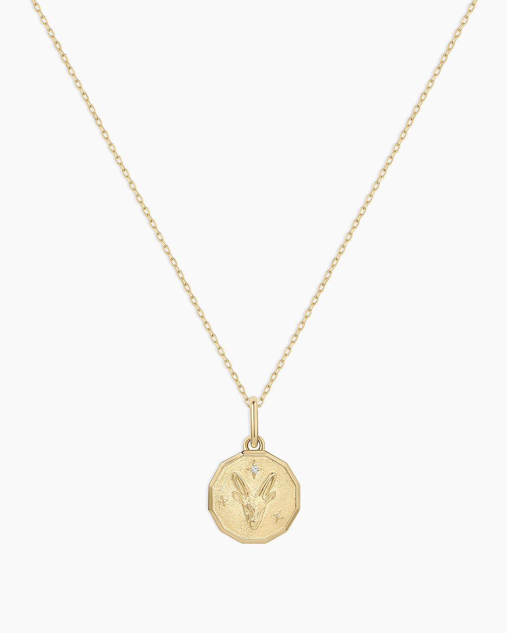 Diamond Zodiac Coin Charm Necklace || option::14K Solid Gold, Capricorn