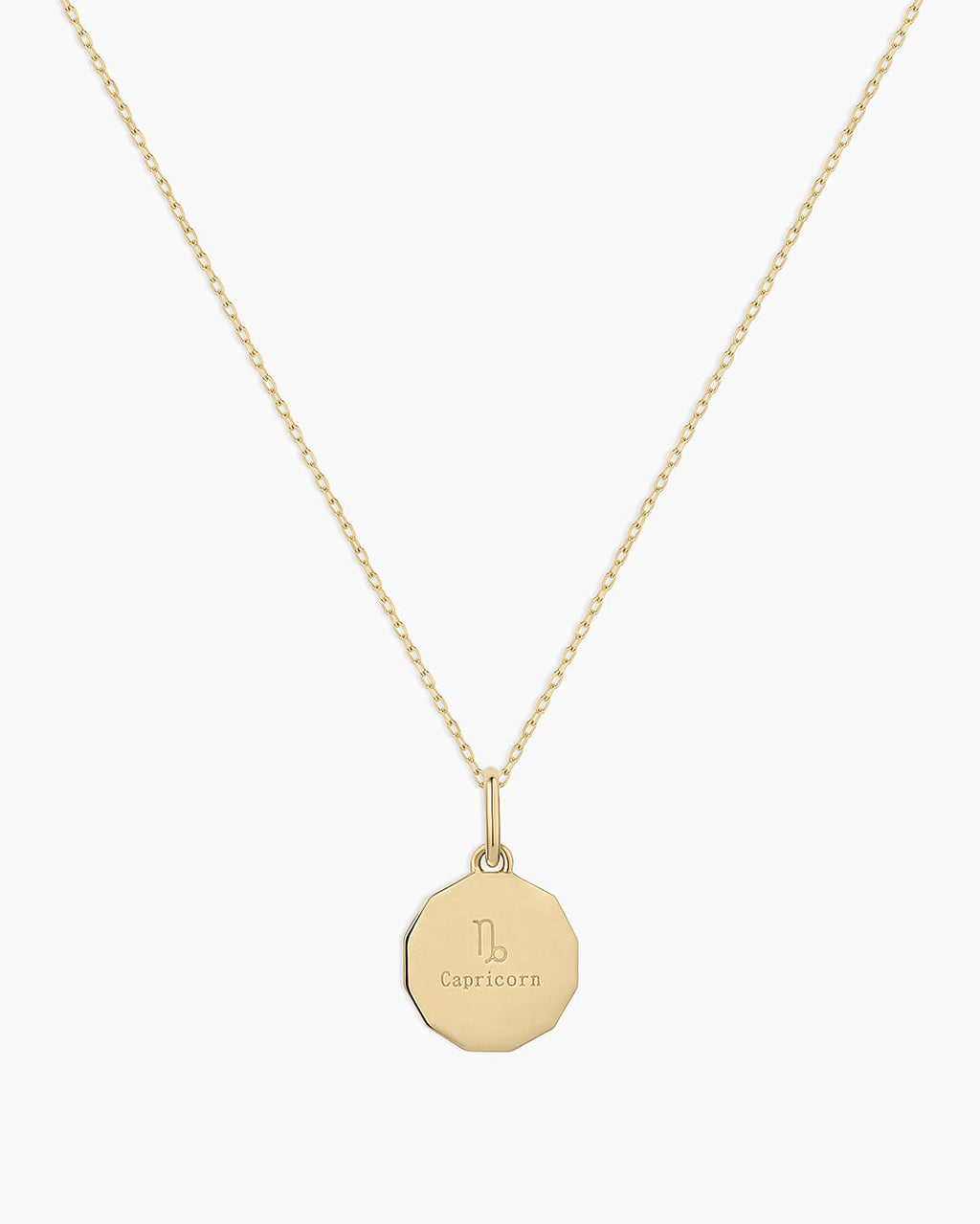 Diamond Zodiac Coin Charm Necklace || option::14K Solid Gold, Capricorn